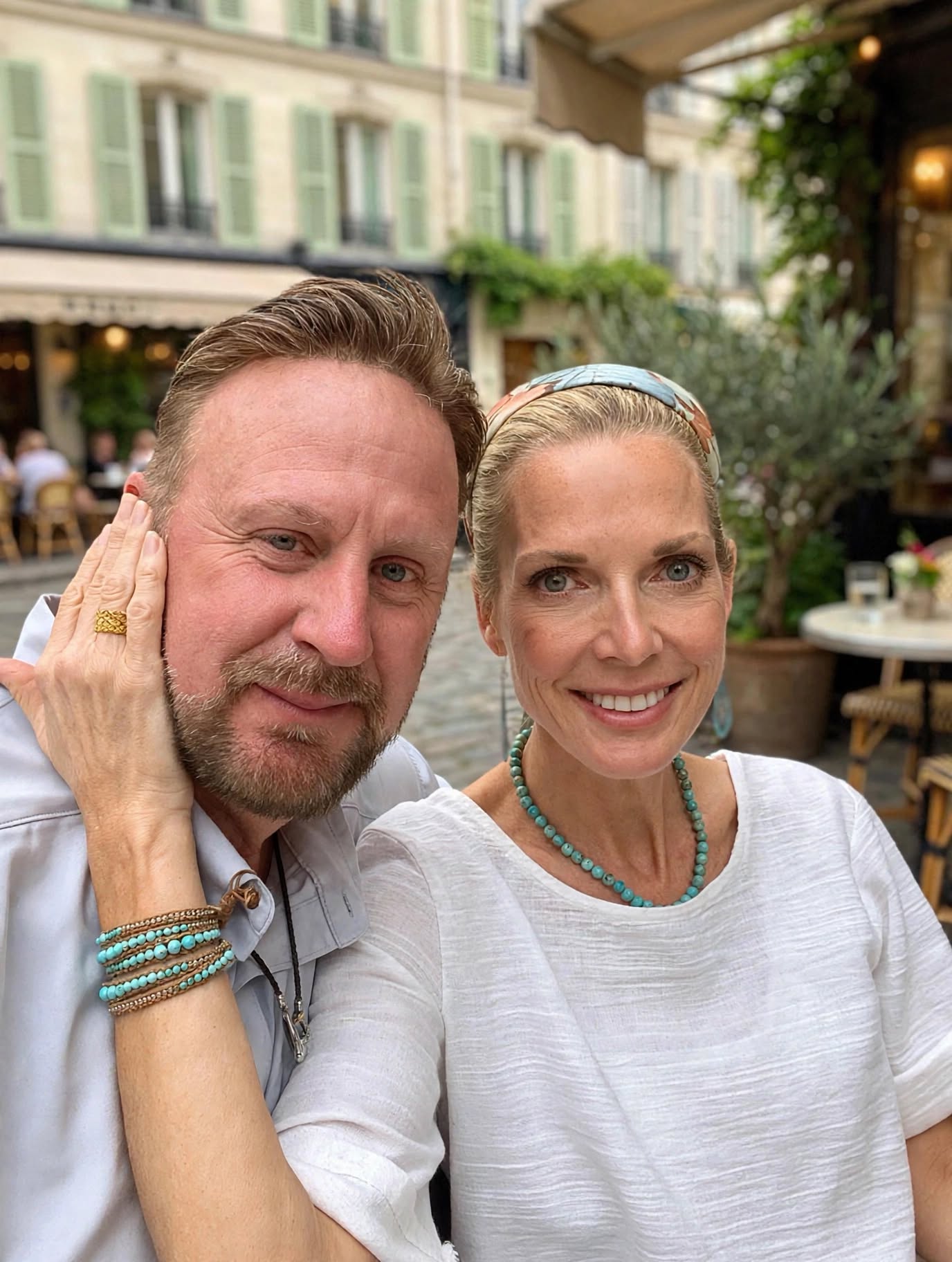 Mark and Jill together at a French bistro