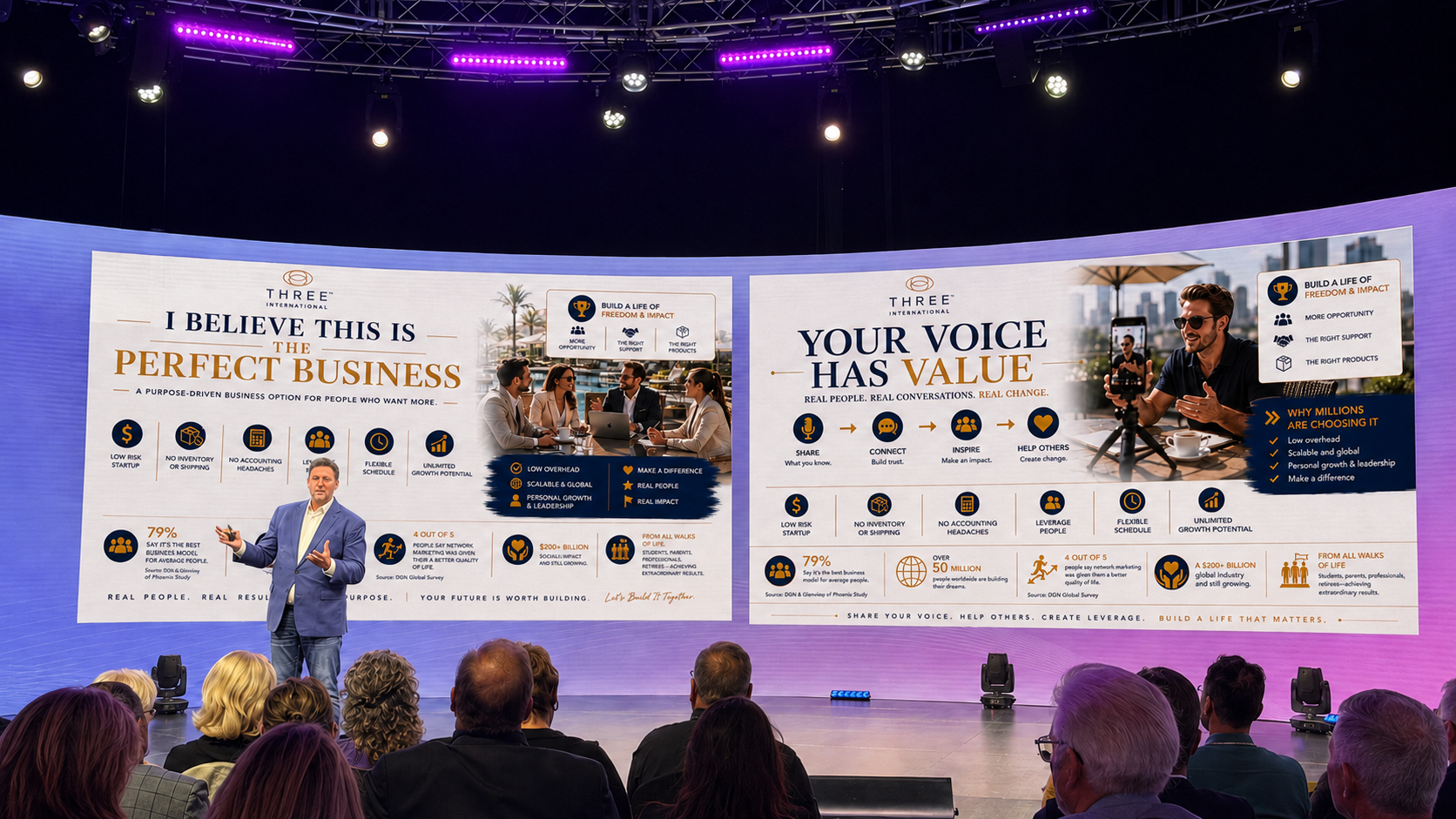 Mark teaching with leadership and business ideas displayed behind him
